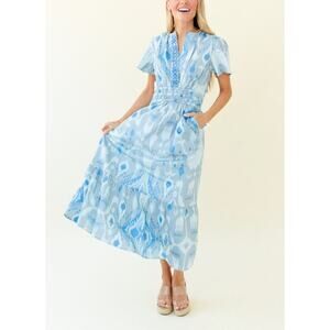 Sheridan French Eloise Maxi Midi Dress Coastal Blue Ikat Beaded Tuckernuck NEW